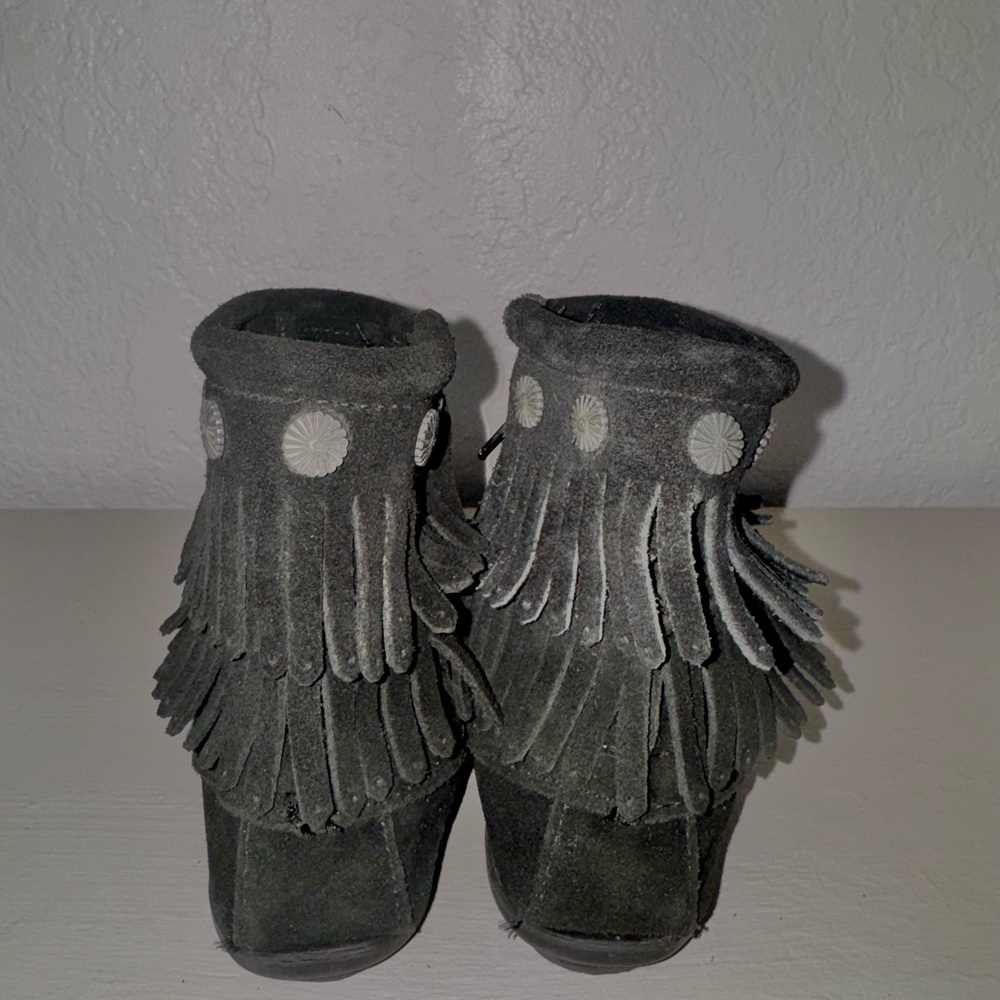 Minnetonka Black Suede Fringe Boots - Picture 3 of 6